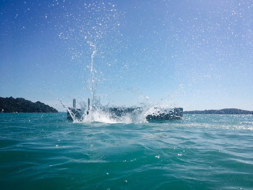 See a pontoon. Swim to a pontoon. Jump from a pontoon