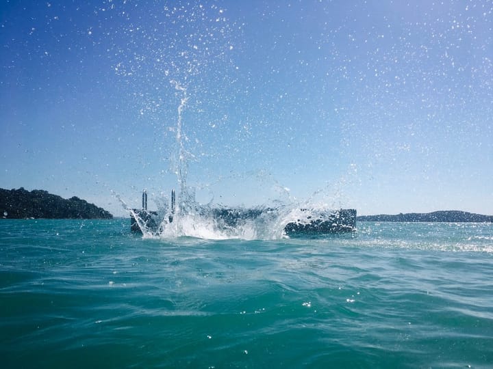 See a pontoon. Swim to a pontoon. Jump from a pontoon